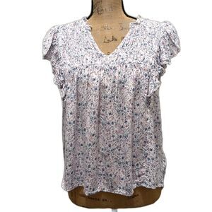 Lucky Brand Flutter Sleeve Blouse Purple Ditsy Floral Spring Pastel Size Medium‎
